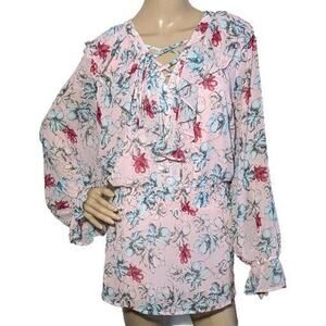 LANE BRYANT Floral Willow Pink Ruffle Lattice Blouse Top Shirt Sz 24
